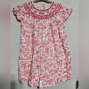 Marmellata smocked dress, hot pink red toile print, sz. 2T